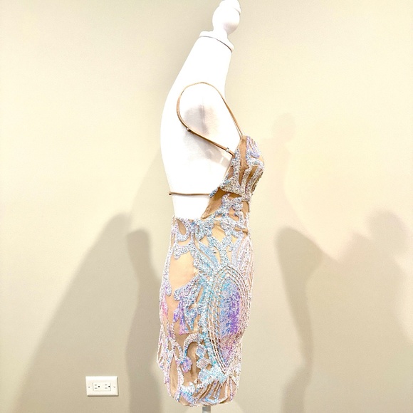 Lucy In The Sky Strappy Iridescent Sequin Mini Dress - Picture 4 of 4